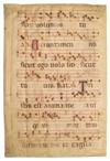 MANUSCRIPT LEAVES   AGONY IN THE GARDEN.  Vellum leaf from Latin choirbook with large historiated initial.  Italy, circa 1290